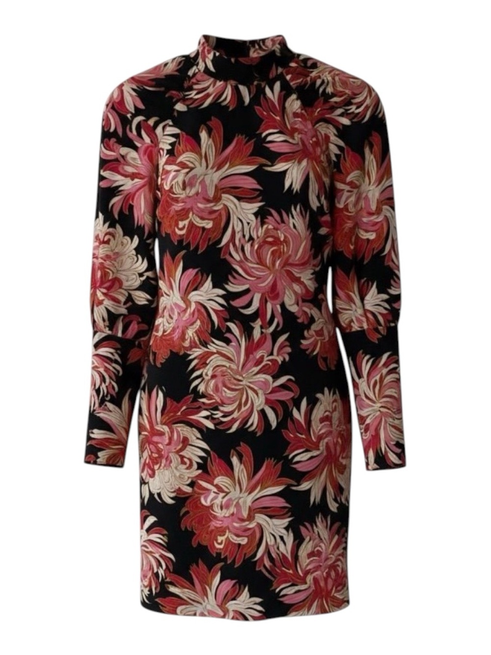 Who What Wear Black Pink Chrysanthemum Floral Mock Neck Shift Dress Size Medium